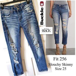 BUCKLE BLACK Fit 256 Mid Rise Slouchy Ankle Skinny Stretch Jeans 25